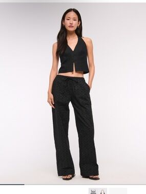 Abercrombie and fitch Black Wide-Leg Eyelet Pants - Stylish Women's Pants